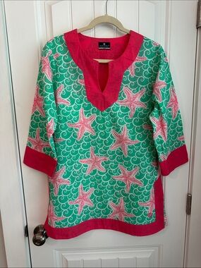 Simply Southern Coral Tunic with Green Accent